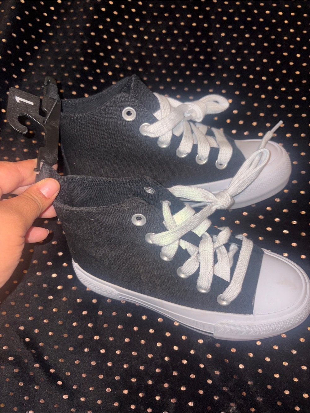 Kids High-Top Canvas Sneakers in Black and White